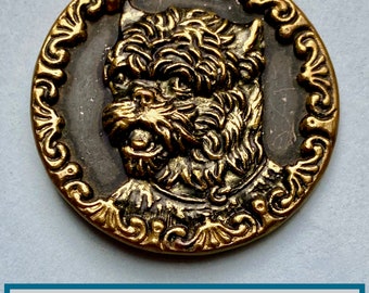 NBS Large Picture Button Stamped & Pierced Brass Dog w/Fancy Collar