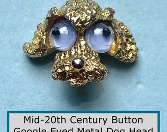 Cute! Mechanical Button NBS Small Metal Dog Head Google Eyes Mid-20th Century