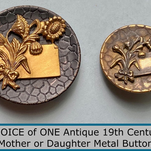 CHOICE of ONE Antique 19th Century Metal Picture Button Same Button 2 Sizes NBS Large & Medium