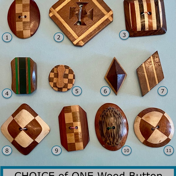 CHOICE of ONE Multi-toned Wood Button Laminated or Inlaid Mixed Ages Diamond Square Domed NBS Large & Medium