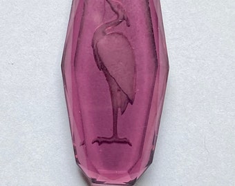 Beautiful Early 20th Century Faceted Purple Crystal Glass w/Intaglio Water Fowl Design