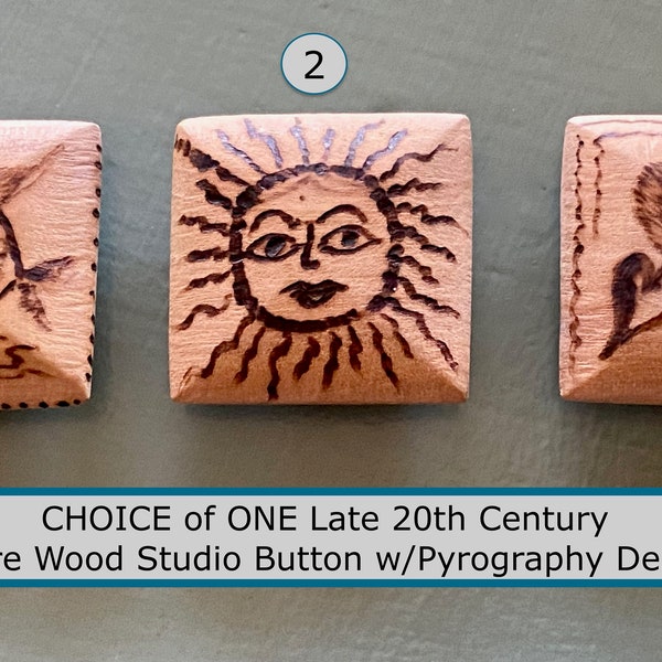 CHOICE of ONE Pyrography Art Studio NBS Large Button Square Wood Fish Sun Twin Hearts