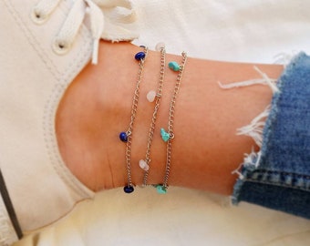 Healing Crystals Anklet Chain Friendship Bridesmaid Boho Stacking Layering
