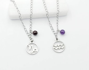 Zodiac Bracelet: Stainless Steel Star Sign with Birthstone