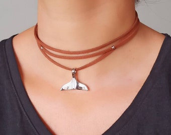 Whale Tail Choker Necklace Faux Suede Layered Beach Stacking Layering