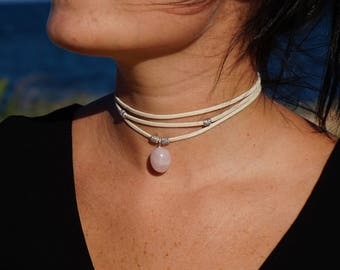 Rose Quartz Choker Necklace Healing Crystal Boho Love Stone Stacking Layering