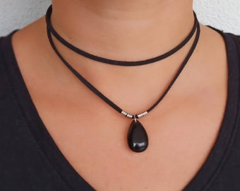 Obsidian Choker Necklace Wrap Black Stone Crystal Boho Stacking Layering