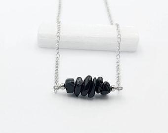 Obsidian Necklace Choker Black Stone Crystal Boho Dainty Obsidian bar Stacking Layering