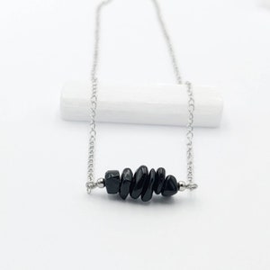 Obsidian Necklace Choker Black Stone Crystal Boho Dainty Obsidian bar Stacking Layering
