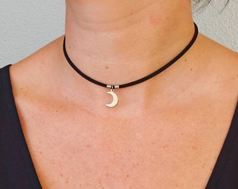 Moon Choker Necklace Dainty Crescent Silver Moon Celestial Stainless Steel Boho Stacking Layering