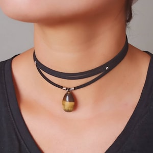 Tigerauge Choker Halskette Heilstein Boho Stacking Layering
