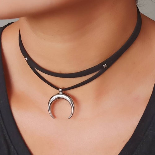 Half Moon Choker Necklace Crescent Moon 