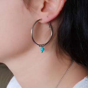 Turquoise Hoops Earrings Hoop Turquoise Blue Gemstone Stainless Steel