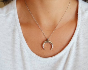 Half Moon Necklace Crescent Moon Celestial Stainless Steel Chain Boho Silver Stacking Layering