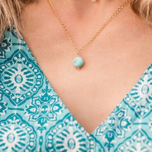 Gold Plated Larimar Necklace: Dainty Boho Ocean Pendant