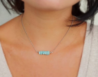 Amazonite Necklace Calming Healing Crystals Gemstone Amazonite bar Crystal Minimalist Dainty Stacking Layering