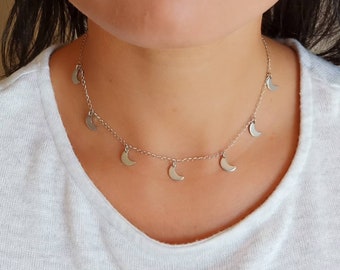 Moon Choker Necklace Celestial Dainty Stainless Steel Chain Boho Silver Stacking Layering