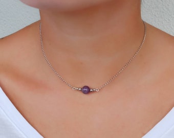 Amethyst Necklace Choker February Birthstone Protection Anxiety Healing Crystal Genuine Natural Chain Silver