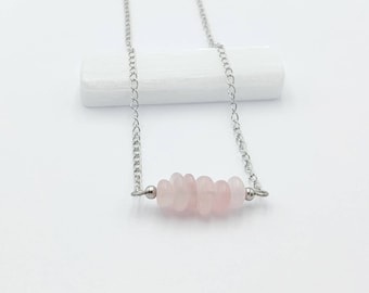 Rose Quartz Necklace Gemstones Birthstone Healing Crystals Chain Boho Silver Stacking Layering
