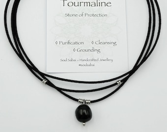 Black Tourmaline Choker Necklace Black Stone October Birthstone Protection Cleansing Stacking Layering