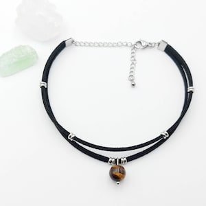 Tiger&#39;s Eye Anklet Beach Boho Faux Suede Tigers Eye Stacking Layering