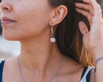 Keshi Pearl Hoop Earrings: Stainless Steel Dangle Hoops