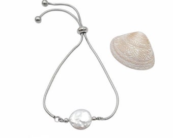Keshi Pearl Bracelet: Adjustable Stainless Steel Boho Bracelet