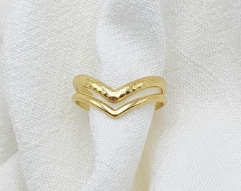 Chevron V shape Ring Gold plated Two Layers Ring Adjustable Elegant Stainless Steel Waterproof