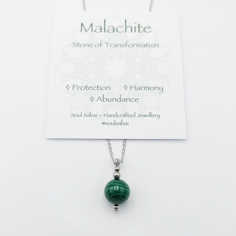 Round Natural Malachite Necklace Crystal Stone Gemstone Genuine Stainless Steel Stacking Layering