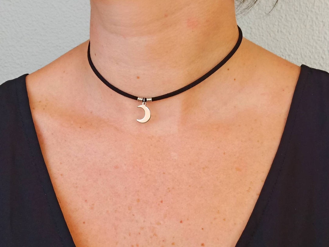 Moon Choker Necklace Dainty Crescent Silver Moon Celestial Stainless Steel Boho Stacking