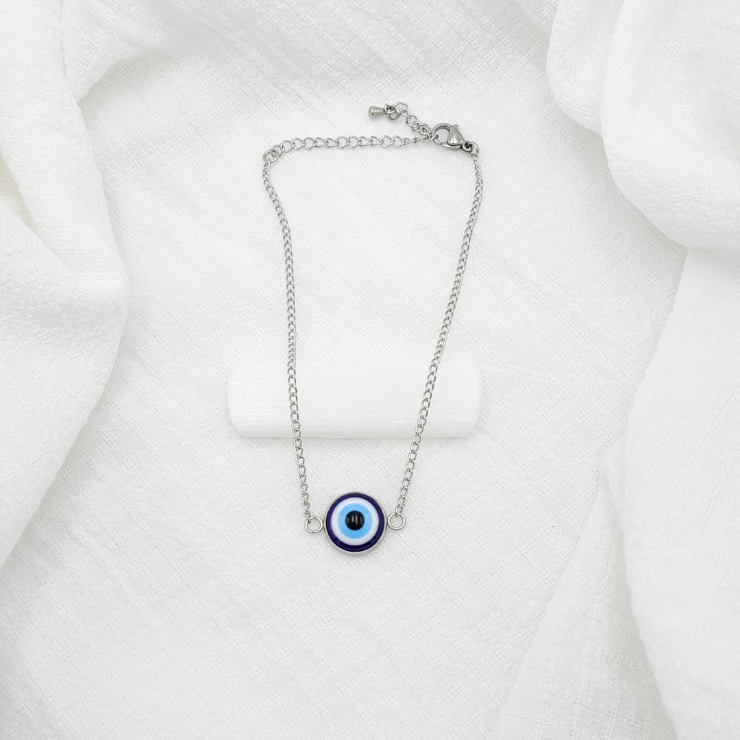 Stainless Steel Gold Cross Evil Eye Charm Link Anklet Bracelet For Women