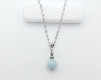 Aquamarine Necklace March Birthstone Stainless Steel Chain Boho Silver Layering