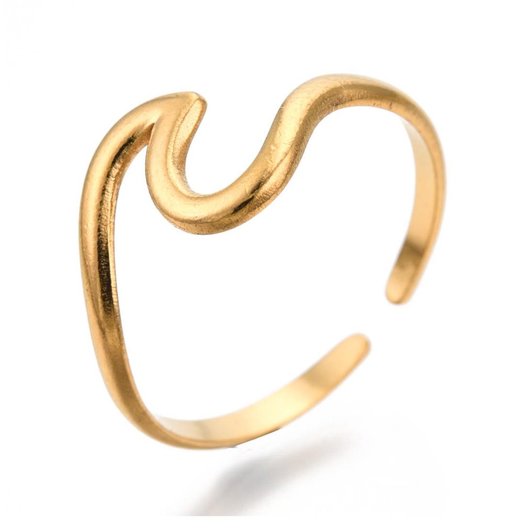 Wave Ring Adjustable Ocean Lover Surf Stainless Steel 18k Gold Plated ...