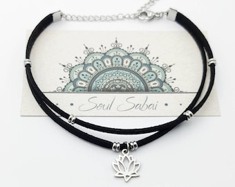 Lotus Flower Anklet Yoga Boho Beach Bohemian Faux Suede Stacking Layering