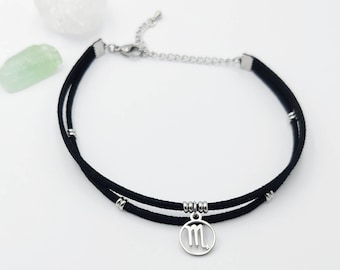 Zodiac Anklet Star Sign Astrology Horoscope Birthday Sign Faux Suede Stacking Layering