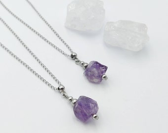 Raw Amethyst Necklace Healing Crystal February Birthstone Gemstone Stacking Layering