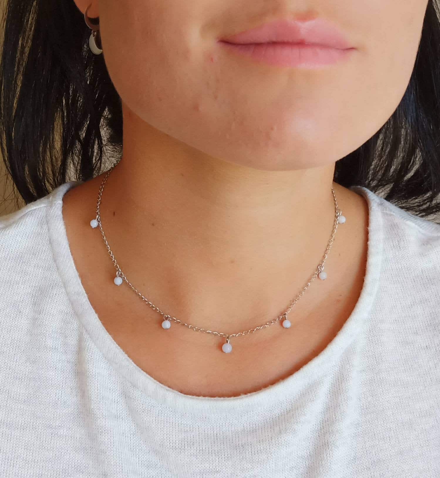 Blue Lace Agate Choker Necklace Boho 