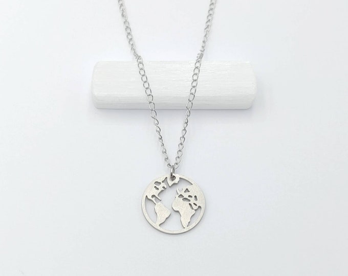 World Necklace Earth Travel Necklace Globe Silver Map Stacking Layering