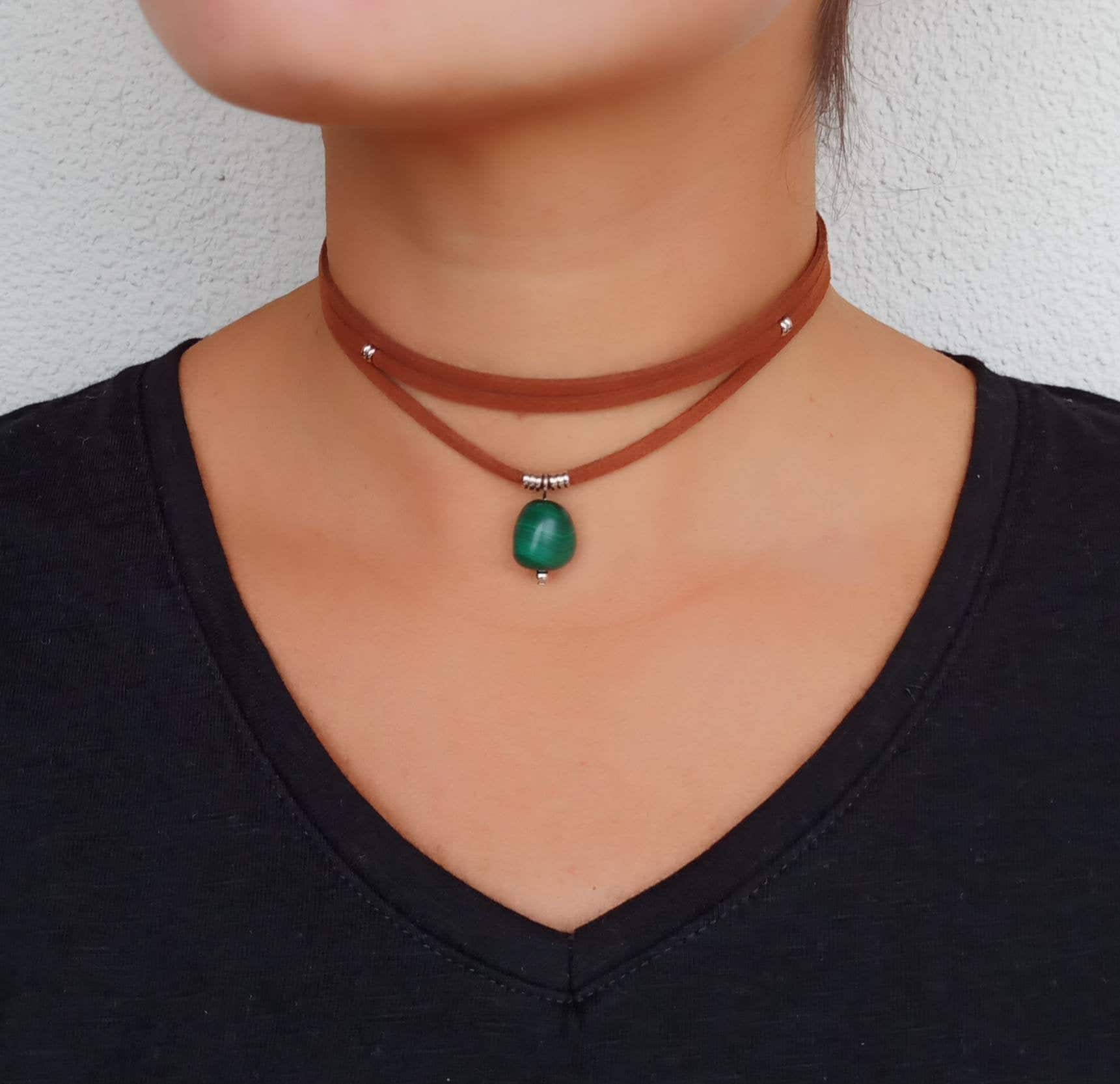 Collar gargantilla de malaquita Piedra preciosa Gamuza - España