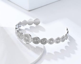 Gold Coins Cuff Bracelet: 18k Gold Plated Stainless Steel, Boho Jewellery