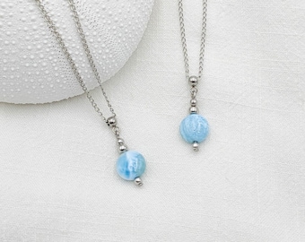 Larimar Necklace: Stainless Steel Boho Crystal Pendant