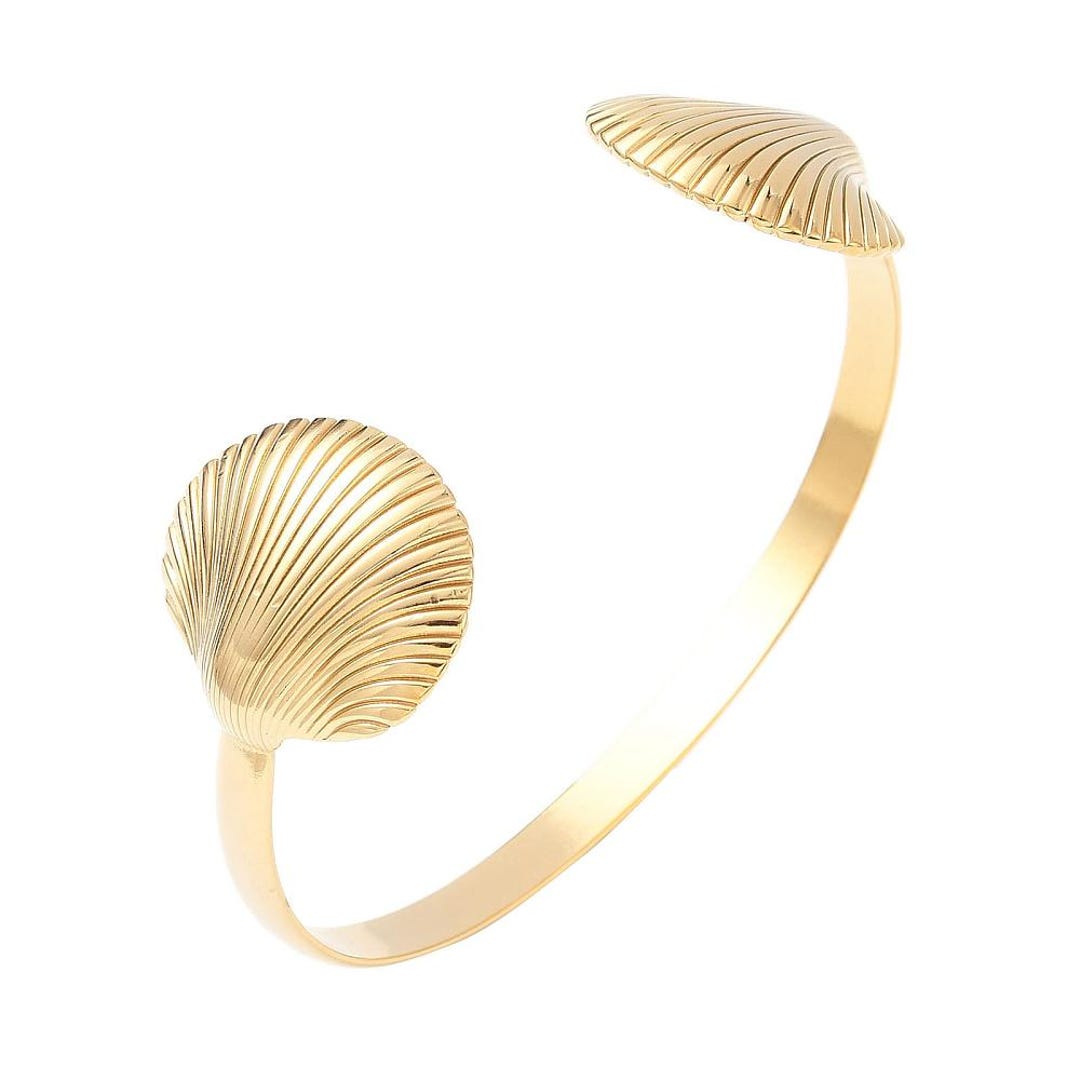 Gold Seashell Cuff Bracelet: 18k Gold Plated Stainless Steel, Coastal ...