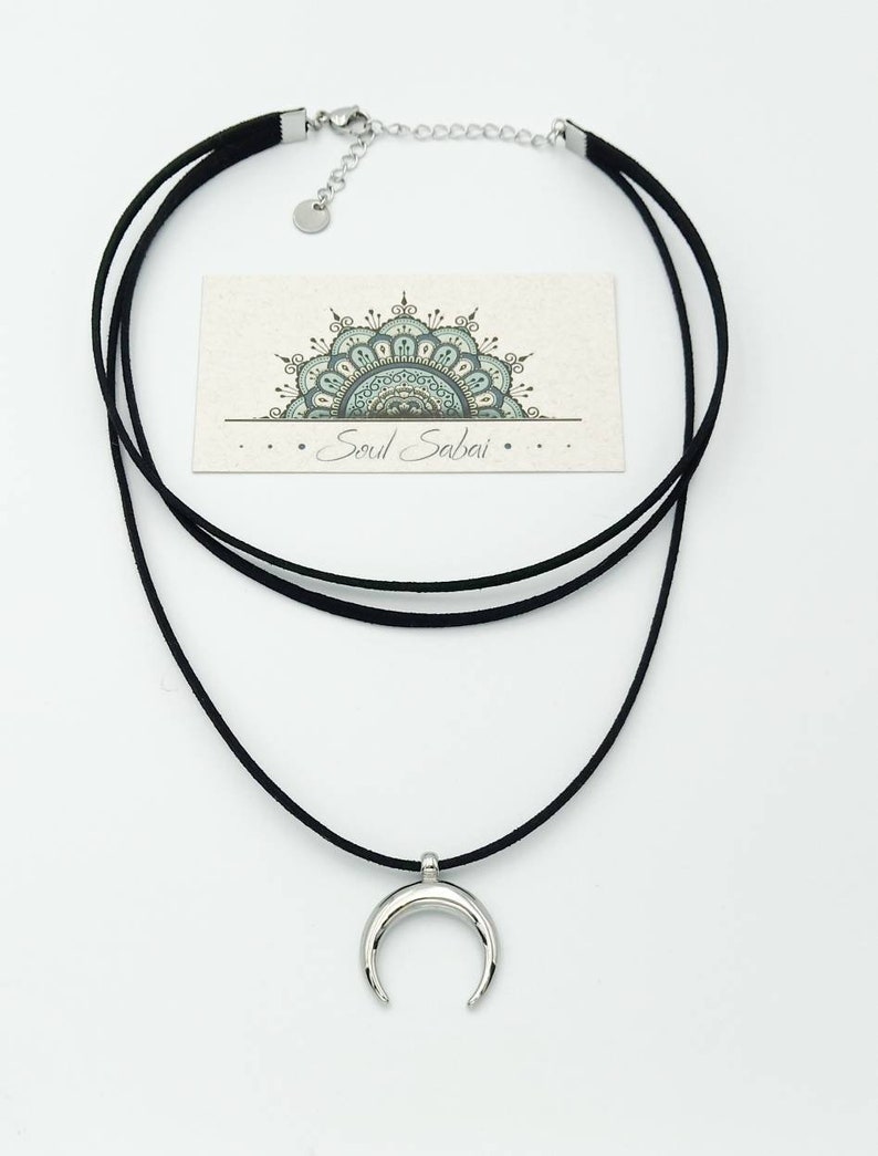 Half Moon Choker Necklace Bohemian Boho Wrap Crescent Silver Moon ...