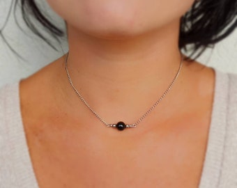 Tourmaline Necklace Choker Black Tourmaline Healing Crystal Genuine Protection Natural Chain Silver