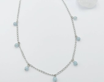 Aquamarine Choker Necklace March Birthstone Crystals Boho Chain Stacking Layering