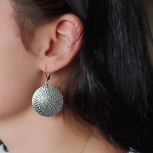 Circle Earrings Round Dainty Boho Gipsy Bohemian Silver Coin Hammered Handmade