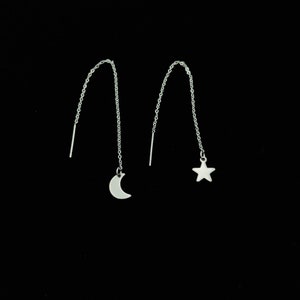 Faden Mond Stern Ohrringe Mismatched Threader Celestial Thread Dangle Kette Durchzieher Edelstahl