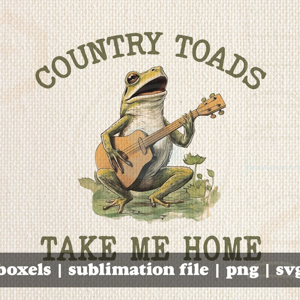 Funny Adorable Country Toads Country Roads Take Me Home Watercolor Vintage Frog and Toad Vibes | Instant Download | svg png