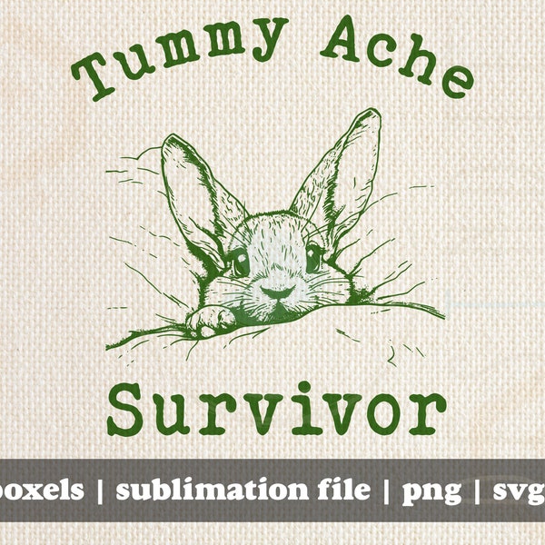 Tummy Ache Survivor Cute Bunny Rabbit In Bed IBS pots pandas and other tummy sufferers Design | Instant Download |  PNG SVG