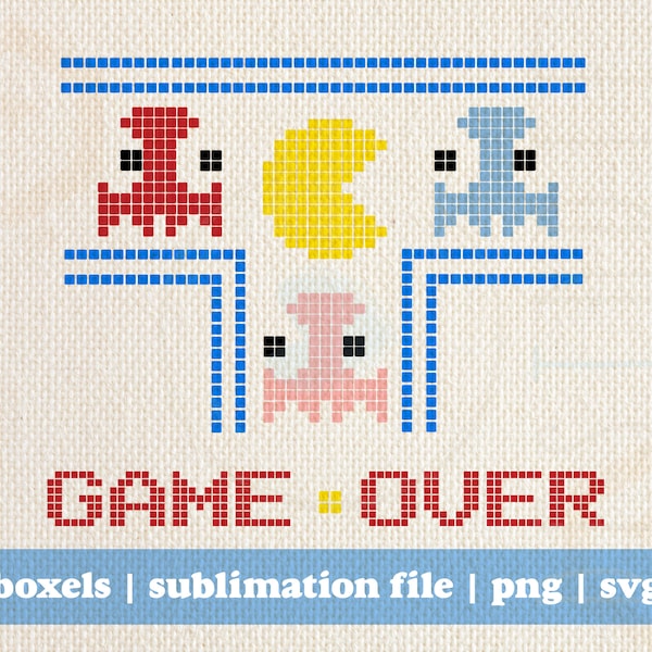 Game Over Vintage 1980's Gamer Pac and Ghost Man | Instant Digital Download | svg png